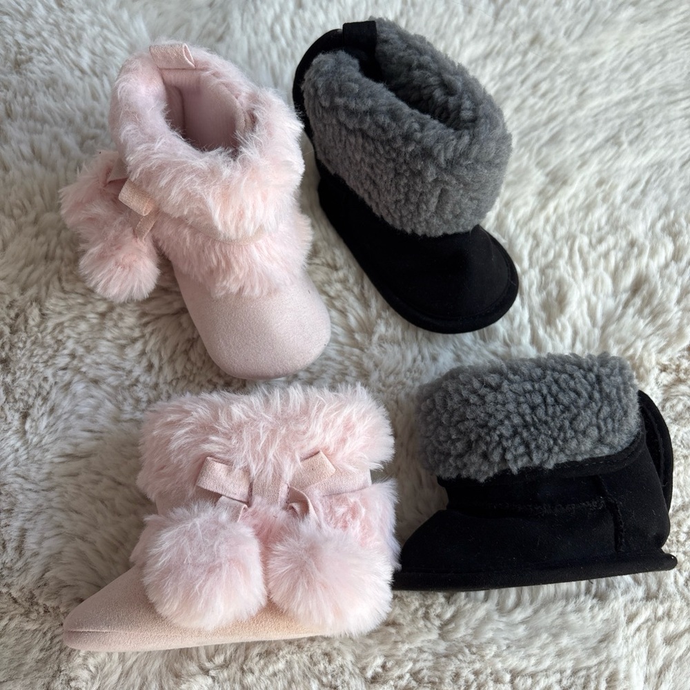 Most Adorable Tiny Winter Boots (Pink And Black) Size 3-6M